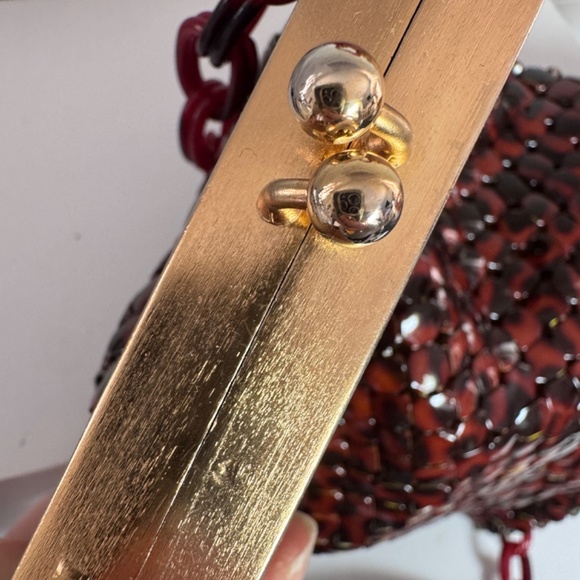 Vtg MCM  Whiting & Davis Tortoise Enamel Mesh Gold Framed Purse Bag Lucid Chain - Picture 14 of 15